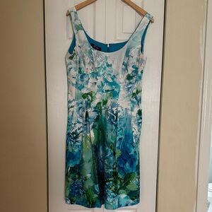 Nine West Blue and Green Floral Midi Dress